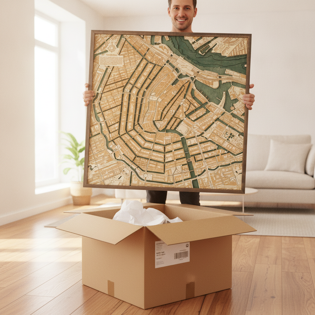 AMSTERDAM 3D Wooden Wall Map - Version L 