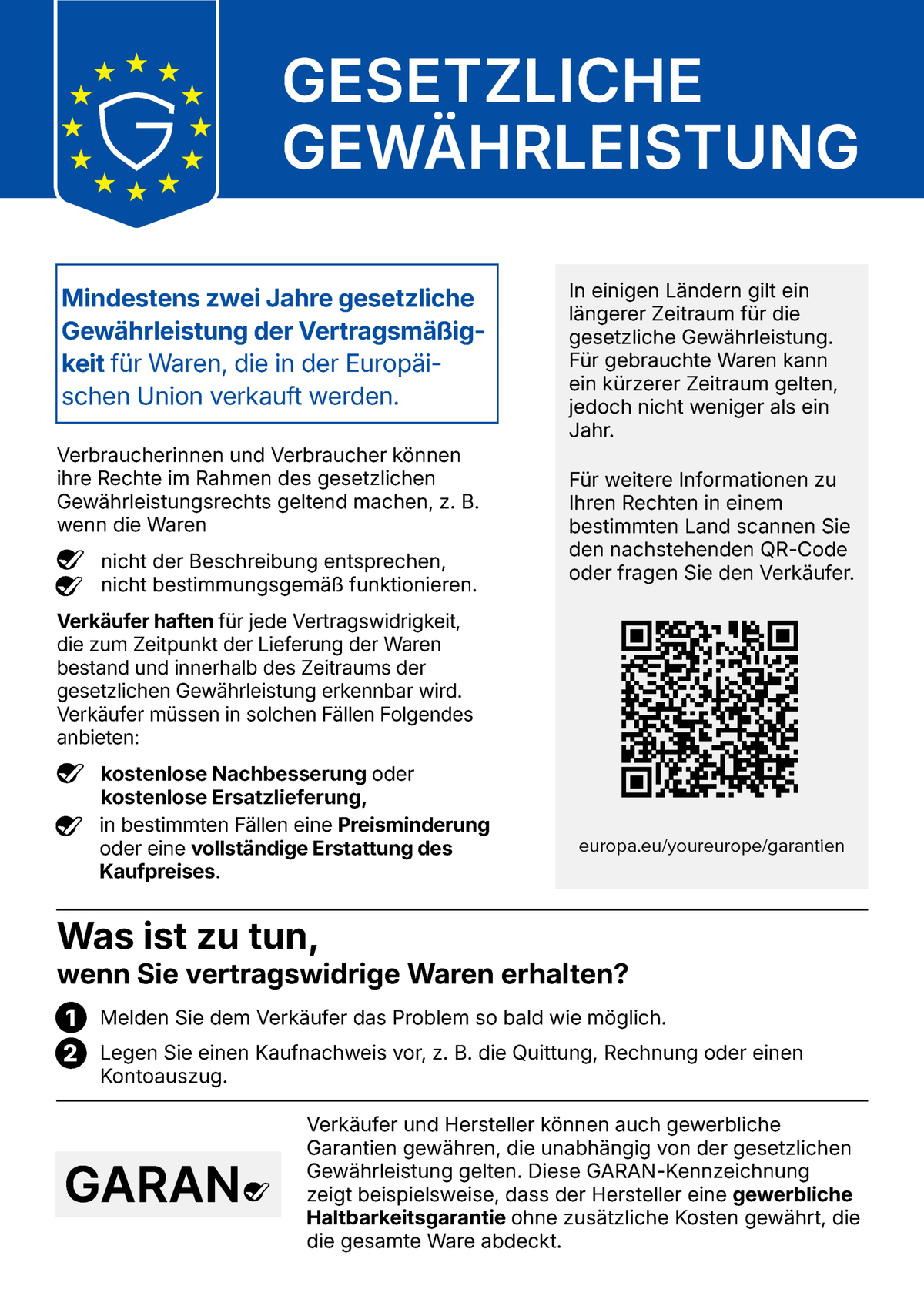 Gesetzliche Gewährleistung / Legal Guarantee