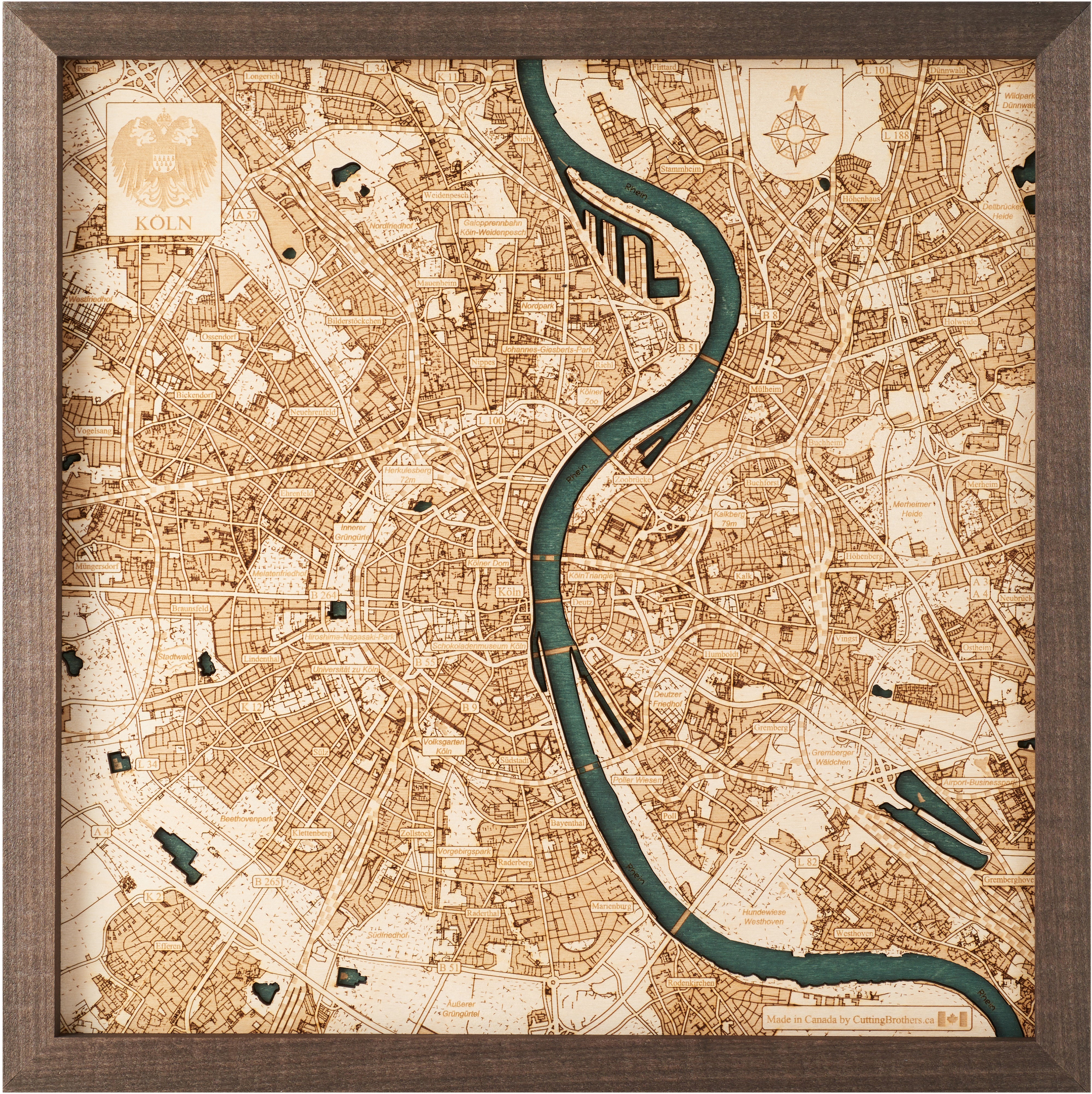 COLOGNE 3D wooden wall map - version S 