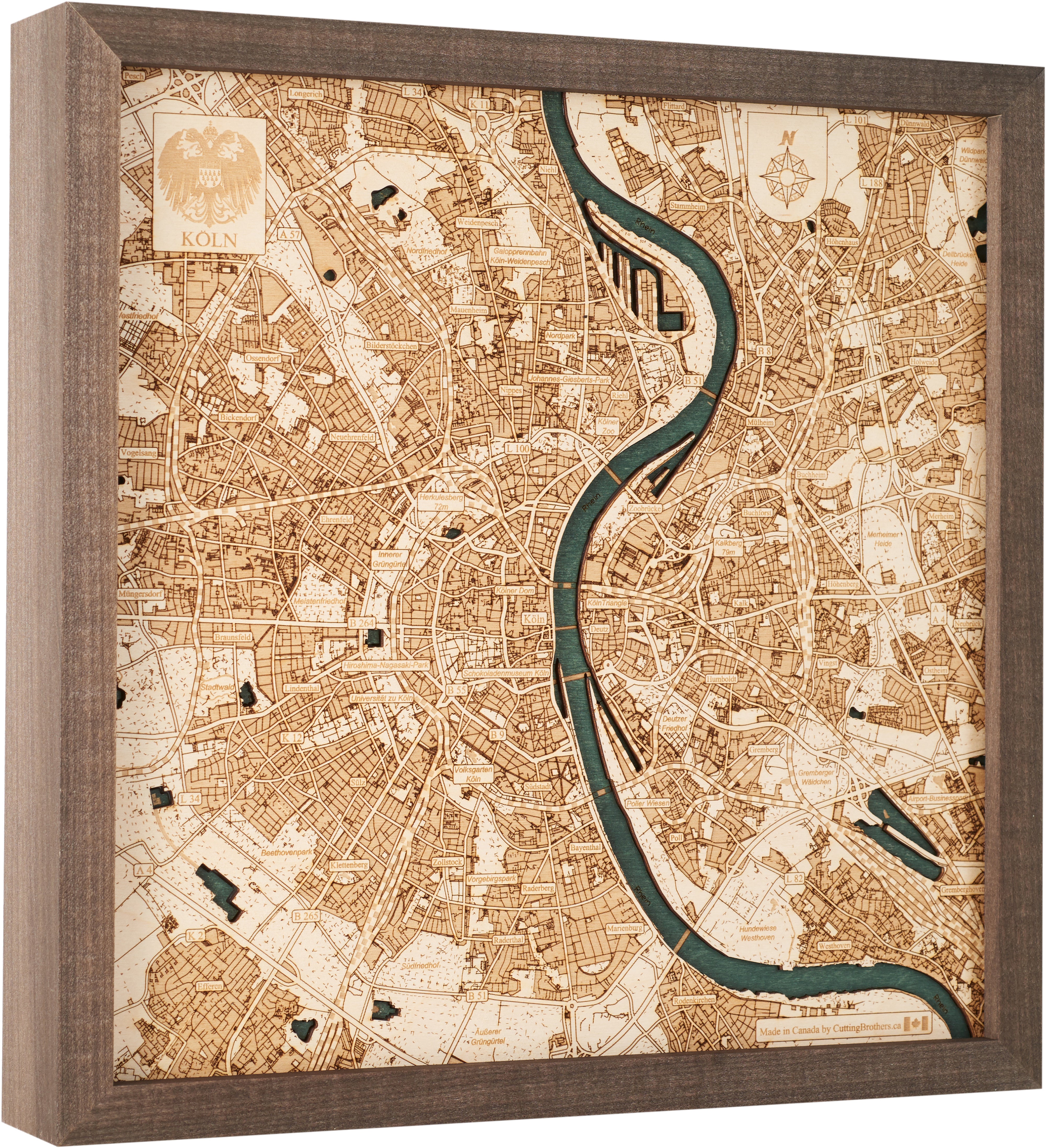 COLOGNE 3D wooden wall map - version S 